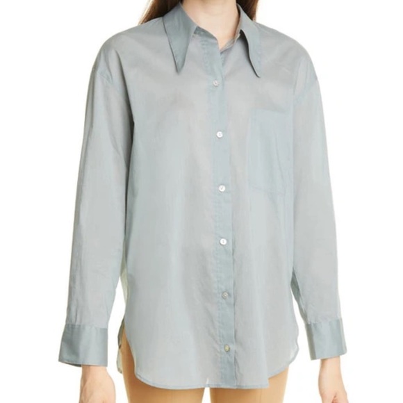 Vince Tops - VINCE Pocket Stitch Oversized Cotton Button Down Shirt in Sea Stone